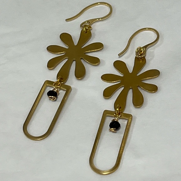 Hand Crafted Raw Brass Flower Power Dangle Earrings - Picture 1 of 5